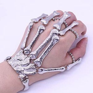 Sliver Punk Skeleton Skull Design Hand Bracelet